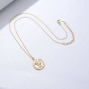925 Sterling Silver Plated Gold Fashion Elegant Queen Geometric Circle Pendant with Necklace