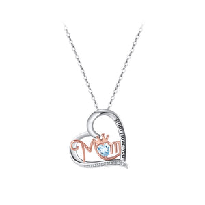 925 Sterling Silver Fashion Simple Mom Heart Pendant with Blue Topaz and Necklace