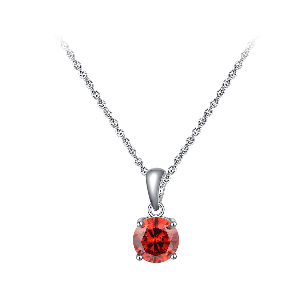925 Sterling Silver Simple Fashion January Birthstone Geometric Pendant with Red Cubic Zirconia and Necklace