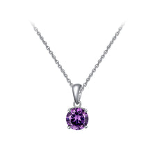 Load image into Gallery viewer, 925 Sterling Silver Simple Fashion February Birthstone Geometric Pendant with Deep Purple Cubic Zirconia and Necklace