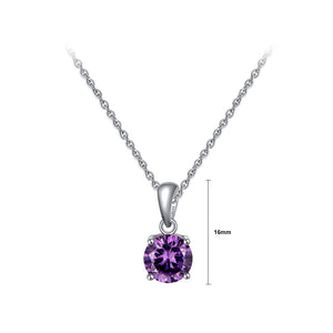 925 Sterling Silver Simple Fashion February Birthstone Geometric Pendant with Deep Purple Cubic Zirconia and Necklace