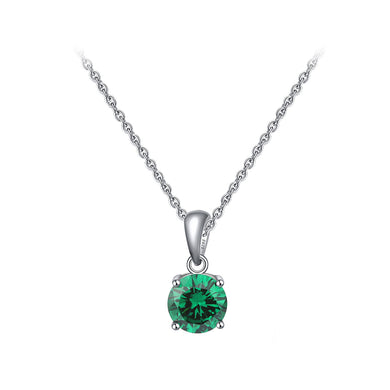 925 Sterling Silver Simple Fashion May Birthstone Geometric Pendant with Green Cubic Zirconia and Necklace