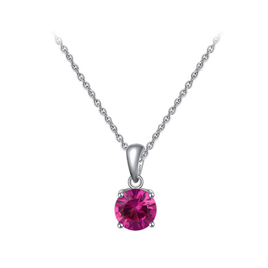 925 Sterling Silver Simple Fashion July Birthstone Geometric Pendant with Rose Red Cubic Zirconia and Necklace