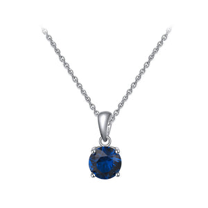 925 Sterling Silver Simple Fashion September Birthstone Geometric Pendant Dark Blue Cubic Zirconia and Necklace