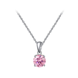 925 Sterling Silver Simple Fashion October Birthstone Geometric Pendant Pink Cubic Zirconia and Necklace
