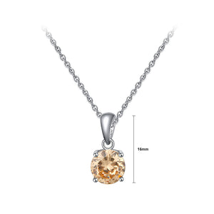 925 Sterling Silver Simple Fashion November Birthstone Geometric Pendant Champagne Cubic Zirconia and Necklace