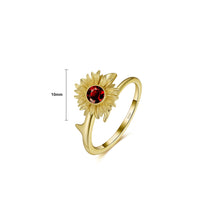 Load image into Gallery viewer, 925 Sterling Silver Plated Gold Fashion Elegant Sunflower Adjustable Open Ring with Garnet