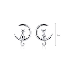 Load image into Gallery viewer, 925 Sterling Silver Simple Cute Moon Cat Stud Earrings
