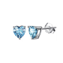 Load image into Gallery viewer, 925 Sterling Silver Simple Fashion March Birthstone Heart Stud Earrings with Light Blue Cubic Zirconia