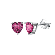 Load image into Gallery viewer, 925 Sterling Silver Simple Fashion July Birthstone Heart Stud Earrings with Rose Red Cubic Zirconia
