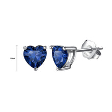 Load image into Gallery viewer, 925 Sterling Silver Simple Fashion September Birthstone Heart Stud Earrings with Dark Blue Cubic Zirconia