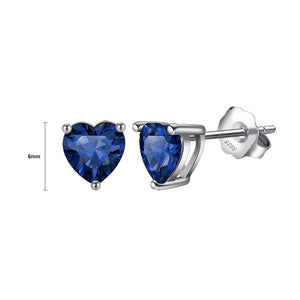 925 Sterling Silver Simple Fashion September Birthstone Heart Stud Earrings with Dark Blue Cubic Zirconia