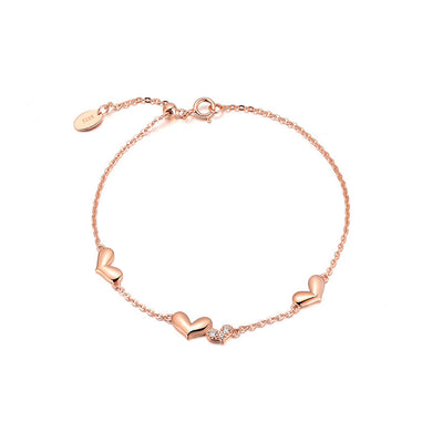 925 Sterling Silver Plated Rose Gold Simple Fashion Double Heart Bracelet with Cubic Zirconia
