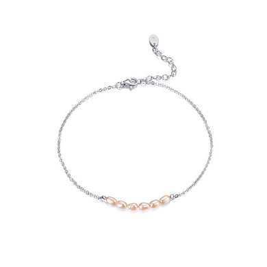 925 Sterling Silver Simple Fashion Irregular Pink Freshwater Pearl Chain Anklet