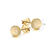 Load image into Gallery viewer, 925 Sterling Silver Plated Gold Simple Fashion Geometric Round Moonstone Stud Earrings