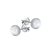 Load image into Gallery viewer, 925 Sterling Silver Simple Fashion Geometric Round Moonstone Stud Earrings
