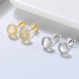 925 Sterling Silver Simple Fashion Geometric Round Moonstone Stud Earrings