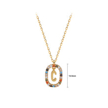 Load image into Gallery viewer, 925 Sterling Silver Plated Gold Fashion Personality Alphabet C Hollow Geometric Oval Pendant with Colorful Cubic Zirconia and Necklace