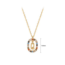 Load image into Gallery viewer, 925 Sterling Silver Plated Gold Fashion Personality Alphabet Q Hollow Geometric Oval Pendant with Colorful Cubic Zirconia and Necklace