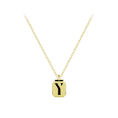 925 Sterling Silver Plated Gold Simple Fashion Geometric Square Alphabet Y Pendant with Black Agent and Necklace