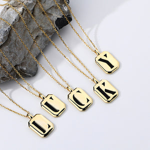 925 Sterling Silver Plated Gold Simple Fashion Geometric Square Alphabet Y Pendant with Black Agent and Necklace