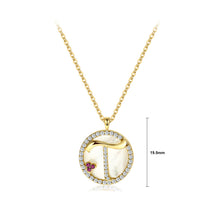 Load image into Gallery viewer, 925 Sterling Silver Plated Gold Fashion Alphabet T Geometric Round Mother-of-pearl Pendant with Cubic Zirconia and Necklace
