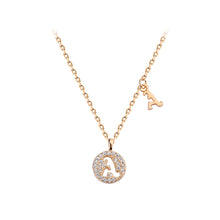 Load image into Gallery viewer, 925 Sterling Silver Plated Champagne Gold Fashion Simple Hollow Alphabet A Geometric Round Pendant with Cubic Zirconia and Necklace