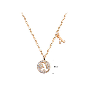 925 Sterling Silver Plated Champagne Gold Fashion Simple Hollow Alphabet A Geometric Round Pendant with Cubic Zirconia and Necklace