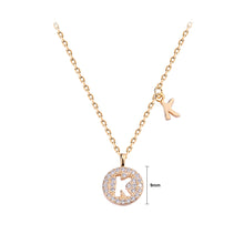Load image into Gallery viewer, 925 Sterling Silver Plated Champagne Gold Fashion Simple Hollow Alphabet K Geometric Round Pendant with Cubic Zirconia and Necklace