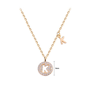 925 Sterling Silver Plated Champagne Gold Fashion Simple Hollow Alphabet K Geometric Round Pendant with Cubic Zirconia and Necklace