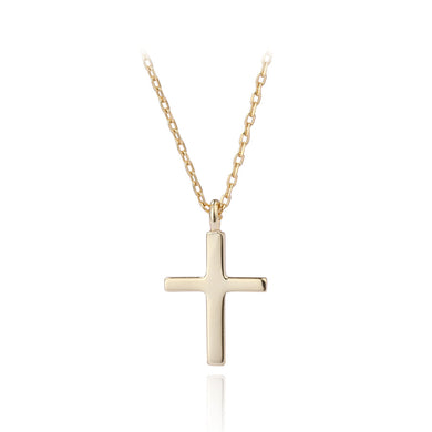 925 Sterling Silver Plated Gold Simple Fashion Cross Pendant with Necklace