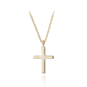 925 Sterling Silver Plated Gold Simple Fashion Cross Pendant with Necklace