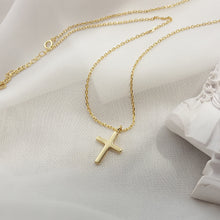 Load image into Gallery viewer, 925 Sterling Silver Plated Gold Simple Fashion Cross Pendant with Necklace