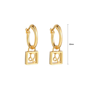 925 Sterling Silver Plated Gold Fashion Simple Twelve Constellation Leo Hollow Geometric Earrings