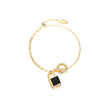 Load image into Gallery viewer, 925 Sterling Silver Gold Plated Fashion Personality Lock Black Agate Bracelet