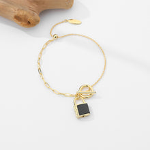 Load image into Gallery viewer, 925 Sterling Silver Gold Plated Fashion Personality Lock Black Agate Bracelet
