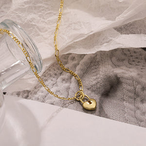 925 Sterling Silver Plated Gold Simple Romantic Heart Lock Pendant with Necklace