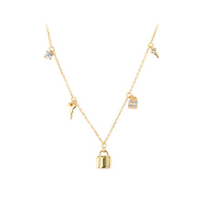 Load image into Gallery viewer, 925 Sterling Silver Plated Gold Fashion Simple Lock Key Pendant with Cubic Zirconia and Necklace