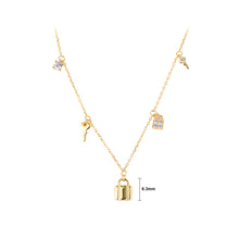 Load image into Gallery viewer, 925 Sterling Silver Plated Gold Fashion Simple Lock Key Pendant with Cubic Zirconia and Necklace