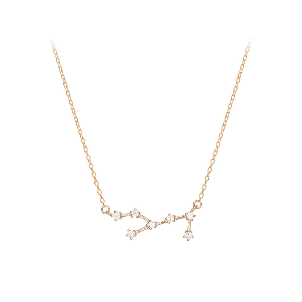 925 Sterling Silver Plated Champagne Gold Fashion Simple Twelve Constellation Virgo Pendant with Cubic Zirconia and Necklace