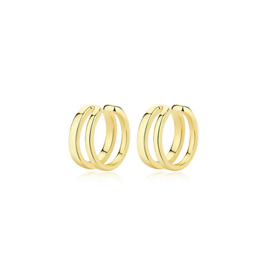 925 Sterling Silver Plated Gold Simple Personality Geometric Double Layer Ear Clips