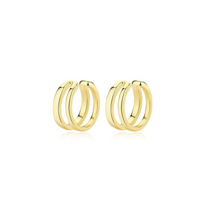 925 Sterling Silver Plated Gold Simple Personality Geometric Double Layer Ear Clips