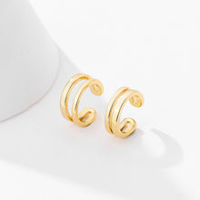 Load image into Gallery viewer, 925 Sterling Silver Plated Gold Simple Personality Geometric Double Layer Ear Clips