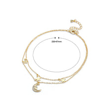 Load image into Gallery viewer, 925 Sterling Silver Plated Gold Simple Fashion Moon Star Double Layer Anklet with Cubic Zirconia