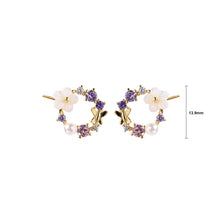 Load image into Gallery viewer, 925 Sterling Silver Plated Gold Fashion Elegant Butterfly Flower Imitation Pearl Hollow Geometric Stud Earrings with Cubic Zirconia