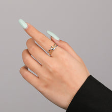 Load image into Gallery viewer, 925 Sterling Silver Simple Temperament Gold Two Tone Cross Geometric Adjustable Open Ring