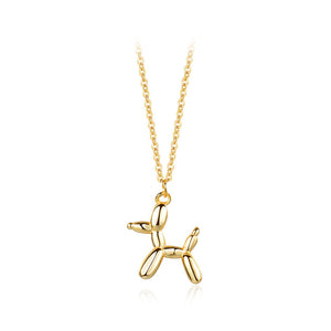 925 Sterling Silver Plated Gold Simple Cute Balloon Dog Pendant with Necklace
