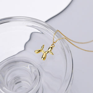 925 Sterling Silver Plated Gold Simple Cute Balloon Dog Pendant with Necklace