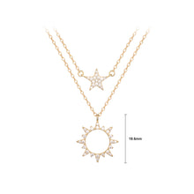 Load image into Gallery viewer, 925 Sterling Silver Plated Gold Fashion Creative Sun Star Double Layer Pendant with Cubic Zirconia and Necklace