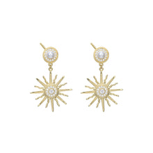 Load image into Gallery viewer, 925 Sterling Plated Silver Gold Elegant Fashion Sun Imitation Pearl Earrings with Cubic Zirconia